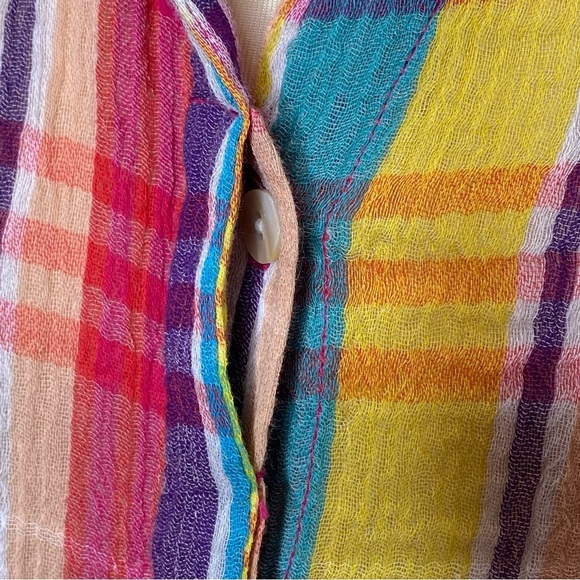 Soft Surroundings Kona Shores Rainbow Plaid Gauze Cotton Button Up Shirt - Picture 9 of 11